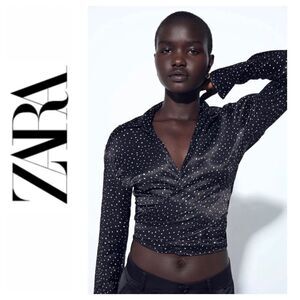 NWT Zara Blogger’s Favorite Satin Effect Polka Dot Open Front Collared Blouse